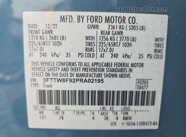 3FTTW8F92PRA02195 2023 FORD MAVERICK Blue Շարժիչի բաժամունքի տեսք