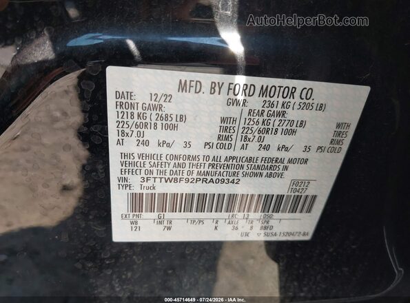 3FTTW8F92PRA09342 2023 FORD MAVERICK Black Vista del compartimento del motor