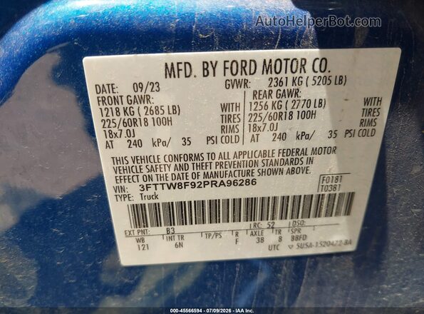 3FTTW8F92PRA96286 2023 FORD MAVERICK Синий Вид подкапотного пространства