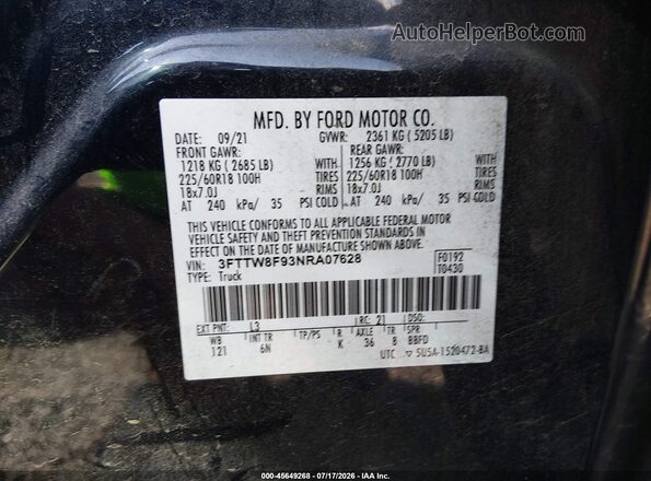 3FTTW8F93NRA07628 2022 FORD MAVERICK Dark Blue Вид подкапотного пространства