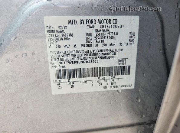 3FTTW8F95NRA43563 2022 FORD MAVERICK Серебряный Вид подкапотного пространства