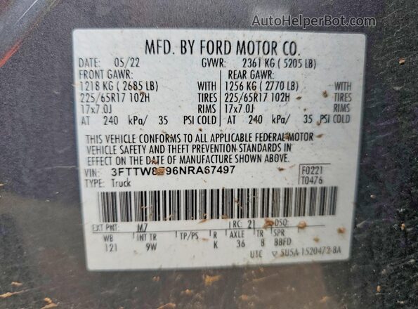 3FTTW8F96NRA67497 2022 FORD MAVERICK Gray Widok komory silnika
