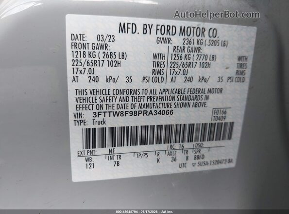 3FTTW8F98PRA34066 2023 FORD MAVERICK Silver Вид підкапотного простору