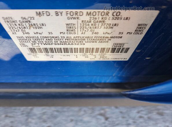 3FTTW8F99NRA83239 2022 FORD MAVERICK Blue Вид підкапотного простору