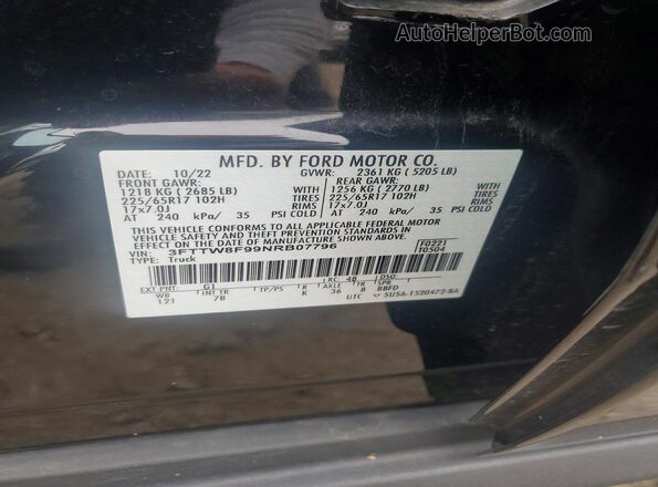 3FTTW8F99NRB07796 2022 FORD MAVERICK Black Widok komory silnika