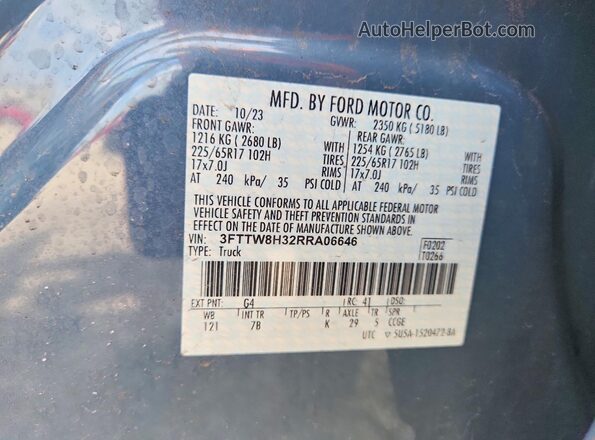 3FTTW8H32RRA06646 2024 FORD MAVERICK Blue Vista del compartimento del motor