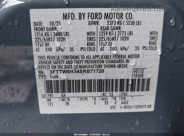 3FTTW8H34SRB71720 2025 FORD MAVERICK Blue Շարժիչի բաժամունքի տեսք