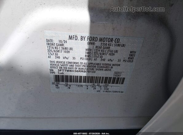3FTTW8H36RRB75133 2024 FORD MAVERICK White Engine compartment view