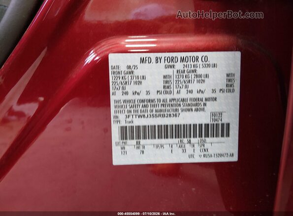 3FTTW8J35SRB28367 2025 FORD MAVERICK Красный Вид подкапотного пространства
