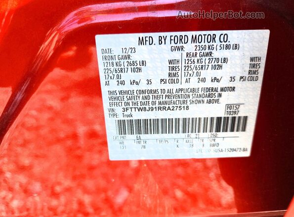 3FTTW8J91RRA27518 2024 FORD MAVERICK Red Engine compartment view