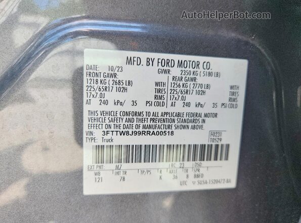 3FTTW8J99RRA00518 2024 FORD MAVERICK Gray Вид підкапотного простору
