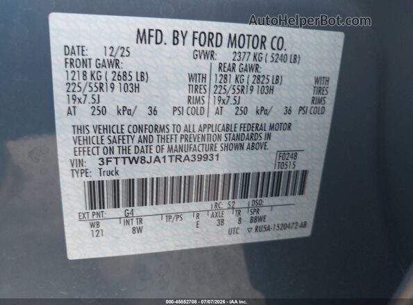 3FTTW8JA1TRA39931 2026 FORD MAVERICK Blue Engine compartment view