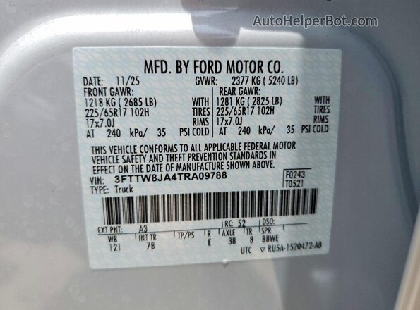 3FTTW8JA4TRA09788 2026 FORD MAVERICK Gray VIN կոդի պիտակի տեսք