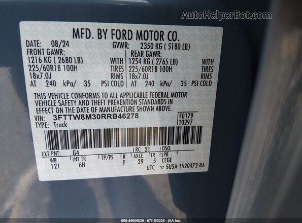 3FTTW8M30RRB46278 2024 FORD MAVERICK Light Blue Widok komory silnika