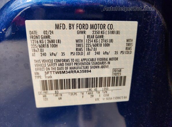 3FTTW8M34RRA35894 2024 FORD MAVERICK Blue Engine compartment view
