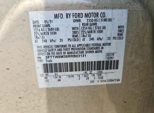 3FTTW8M38RRB03131 2024 FORD MAVERICK Beige VIN კოდის სტიკერის ხედი