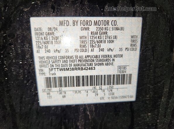 3FTTW8M38RRB42463 2024 FORD MAVERICK Black VIN კოდის სტიკერის ხედი