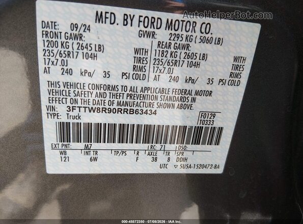 3FTTW8R90RRB63434 2024 FORD MAVERICK Gray Engine compartment view