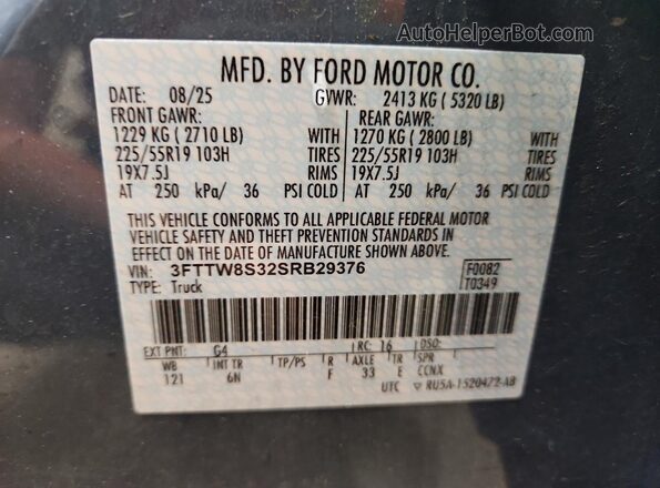 3FTTW8S32SRB29376 2025 FORD MAVERICK Blue Widok naklejki z numerem VIN
