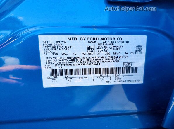 3FTTW8S34TRA65441 2026 FORD MAVERICK Blue Շարժիչի բաժամունքի տեսք