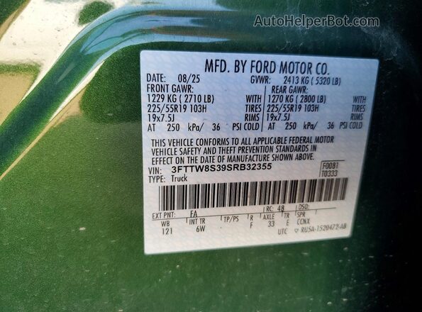 3FTTW8S39SRB32355 2025 FORD MAVERICK Green ძრავის განყოფილების ხედი