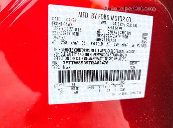 3FTTW8S39TRA82476 2026 FORD MAVERICK Red სალონის 360-გრადუსიანი ხედი