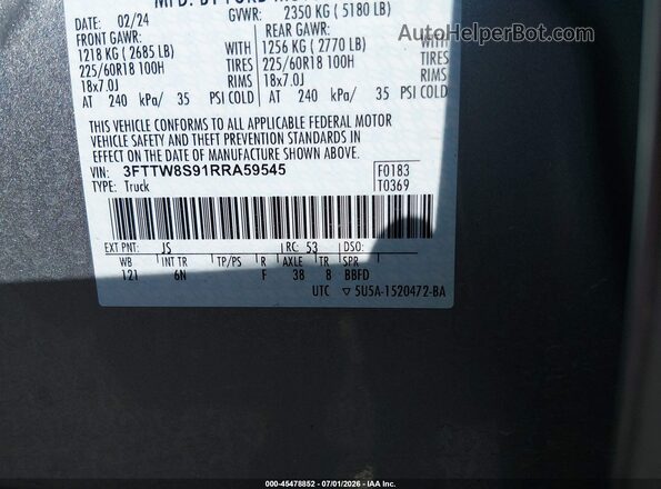 3FTTW8S91RRA59545 2024 FORD MAVERICK Серебряный Вид подкапотного пространства