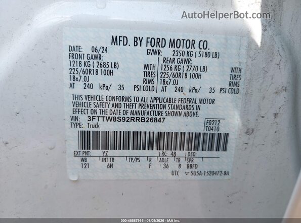 3FTTW8S92RRB26847 2024 FORD MAVERICK White Engine compartment view