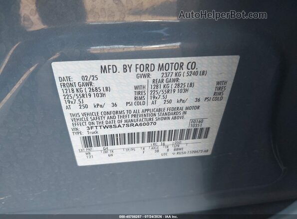 3FTTW8SA7SRA60070 2025 FORD MAVERICK Light Blue Vista del compartimento del motor