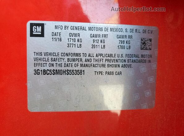 3G1BC5SM0HS553581 2017 CHEVROLET CRUZE Red Widok komory silnika