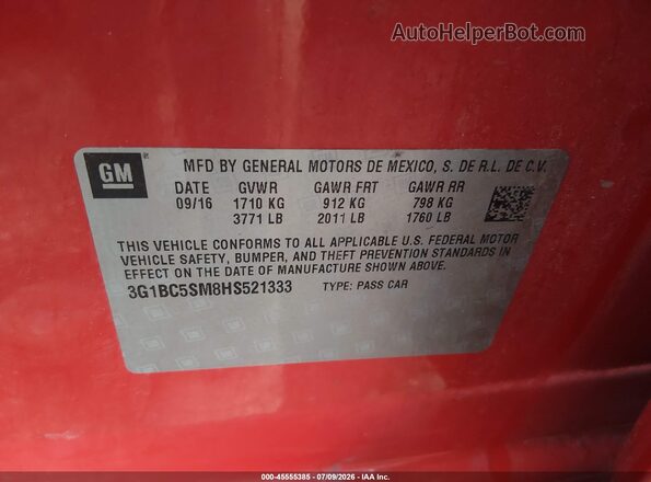 3G1BC5SM8HS521333 2017 CHEVROLET CRUZE Red Engine compartment view