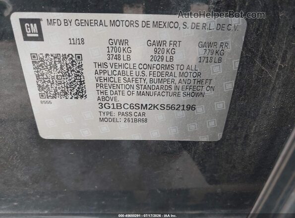 3G1BC6SM2KS562196 2019 CHEVROLET CRUZE Black Widok komory silnika