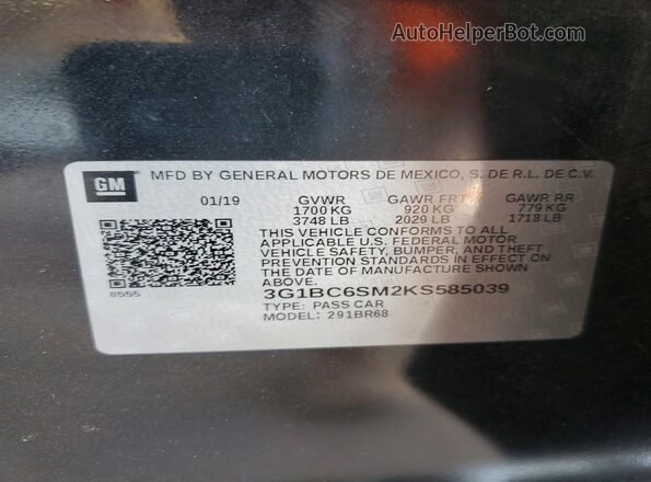 3G1BC6SM2KS585039 2019 CHEVROLET CRUZE Black ძრავის განყოფილების ხედი
