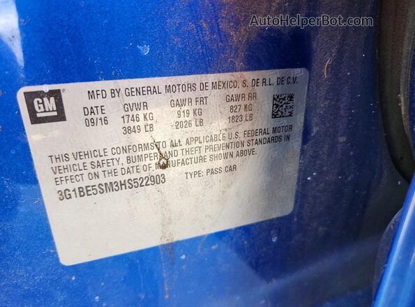 3G1BE5SM3HS522903 2017 CHEVROLET CRUZE Blue Engine compartment view