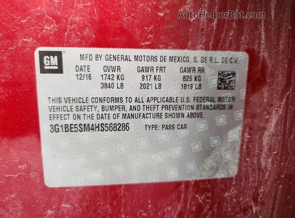 3G1BE5SM4HS568286 2017 CHEVROLET CRUZE Red Engine compartment view