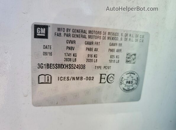 3G1BE5SMXHS524938 2017 CHEVROLET CRUZE White Vista del compartimento del motor