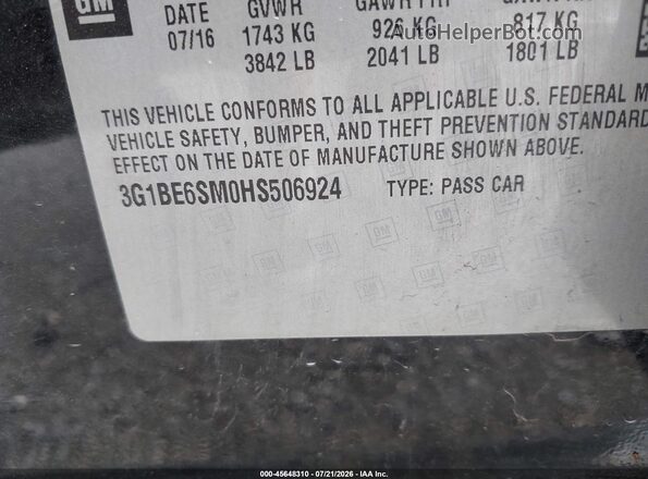 3G1BE6SM0HS506924 2017 CHEVROLET CRUZE Black Widok komory silnika