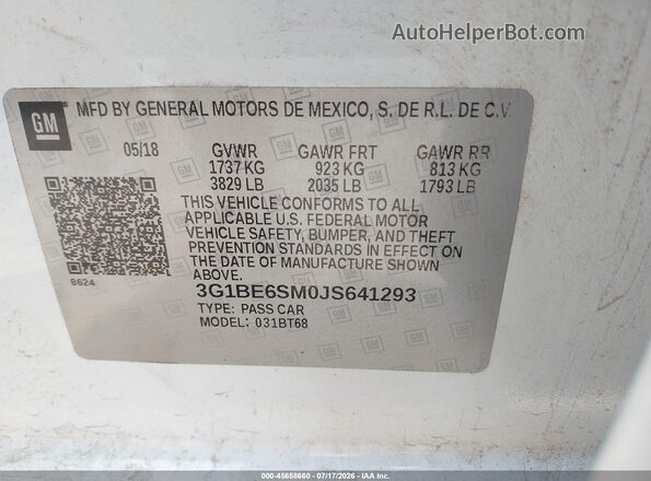 3G1BE6SM0JS641293 2018 CHEVROLET CRUZE White Engine compartment view