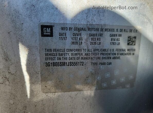 3G1BE6SM1JS556172 2018 CHEVROLET CRUZE Silver VIN sticker view