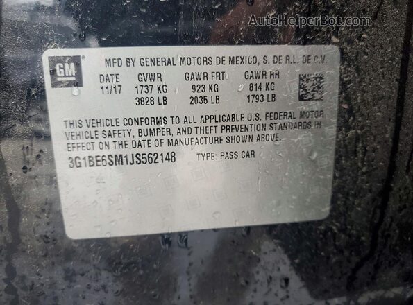 3G1BE6SM1JS562148 2018 CHEVROLET CRUZE Black VIN კოდის სტიკერის ხედი