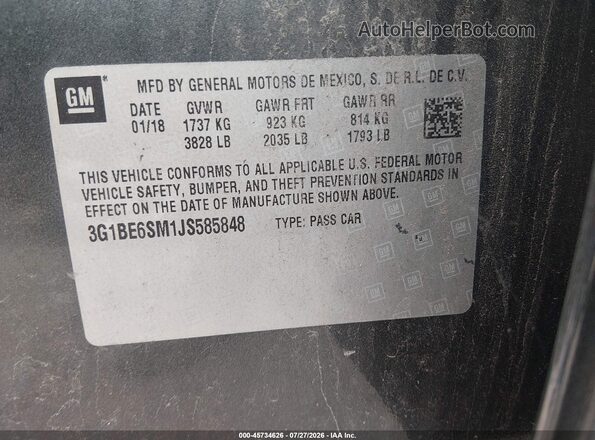 3G1BE6SM1JS585848 2018 CHEVROLET CRUZE Gray Շարժիչի բաժամունքի տեսք