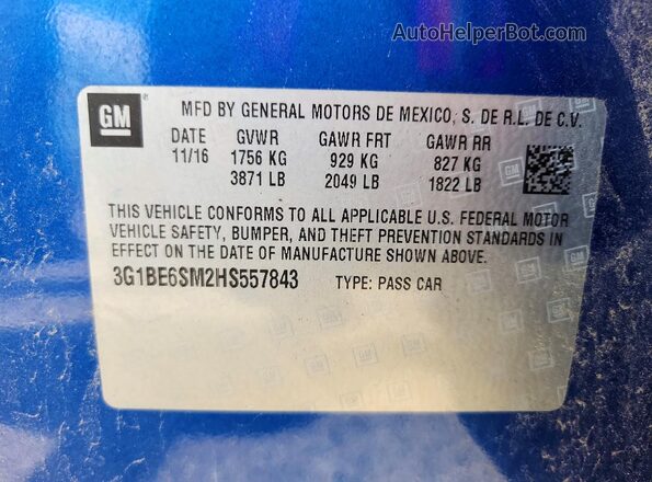 3G1BE6SM2HS557843 2017 CHEVROLET CRUZE Blue ძრავის განყოფილების ხედი