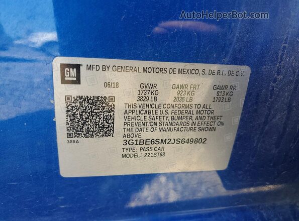3G1BE6SM2JS649802 2018 CHEVROLET CRUZE Blue ძრავის განყოფილების ხედი