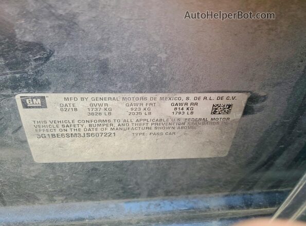 3G1BE6SM3JS607221 2018 CHEVROLET CRUZE Black VIN sticker view