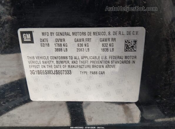 3G1BE6SM3JS607333 2018 CHEVROLET CRUZE Black Շարժիչի բաժամունքի տեսք