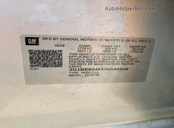 3G1BE6SM3JS649338 2018 CHEVROLET CRUZE Silver Շարժիչի բաժամունքի տեսք