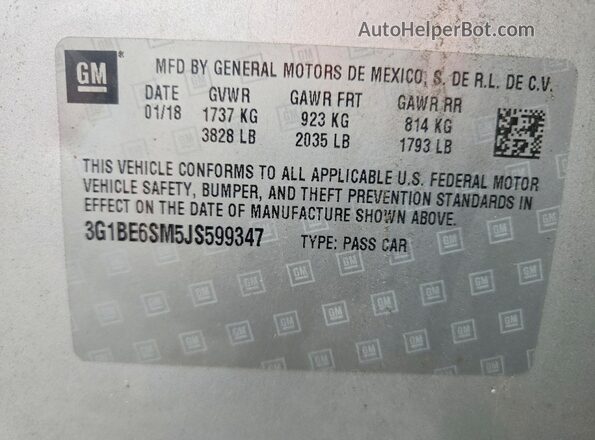 3G1BE6SM5JS599347 2018 CHEVROLET CRUZE Silver Շարժիչի բաժամունքի տեսք
