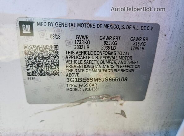 3G1BE6SM5JS655108 2018 CHEVROLET CRUZE White Вид підкапотного простору