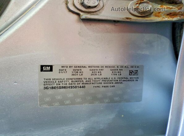 3G1BE6SM6HS581448 2017 CHEVROLET CRUZE Silver Widok komory silnika