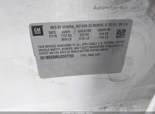 3G1BE6SM6JS587790 2018 CHEVROLET CRUZE White Engine compartment view
